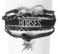 Leren armband met paardenbedeltje zwart
