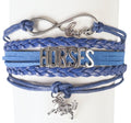 Leren armband met paardenbedeltje blauw