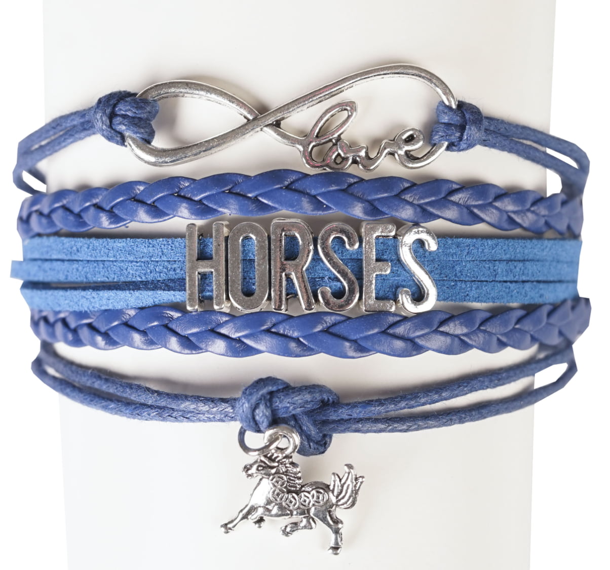 Leren armband met paardenbedeltje blauw