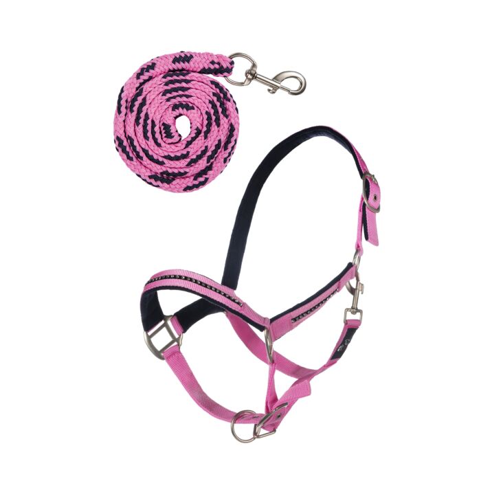HKM halsterset roze en blauw met steentjes