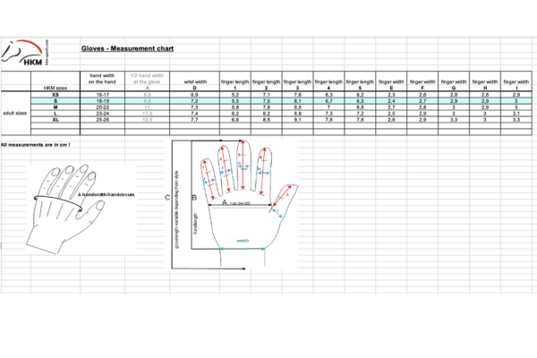 HKM verwarmde handschoenen maattabel