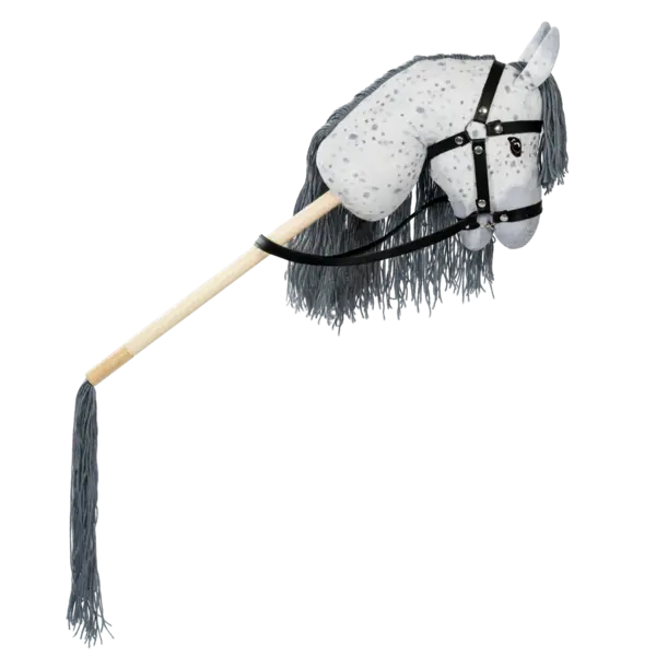 Hobby Horse stokpaard grijs gevlekt met bit en teugels