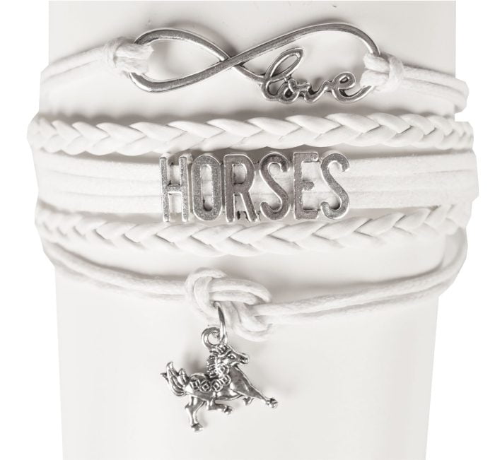 Leren armband met paardenbedeltje wit
