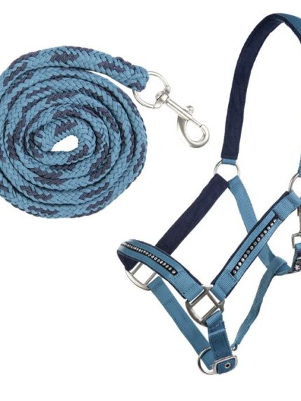 HKM halsterset petrol en blauw met steentjes