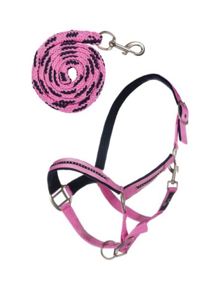 HKM halsterset roze en blauw met steentjes